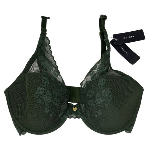 Natori Convertible Bra 32DD Green Lace Cherry Blossom Plunge Underwire MSRP $76 - Picture 1 of 13